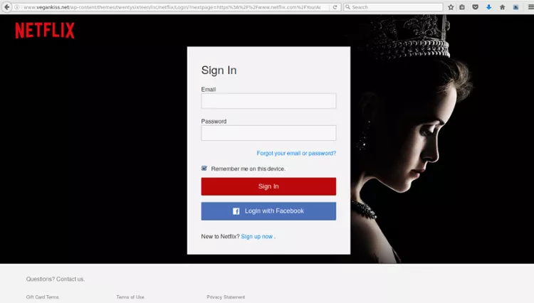 Netflix email scam login screen