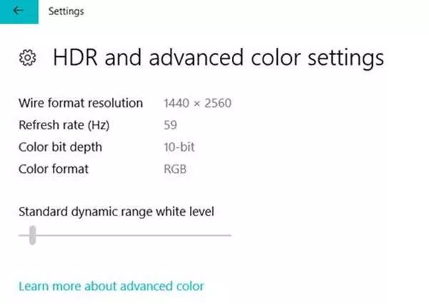 Windows 10 build 17040 HDR mode