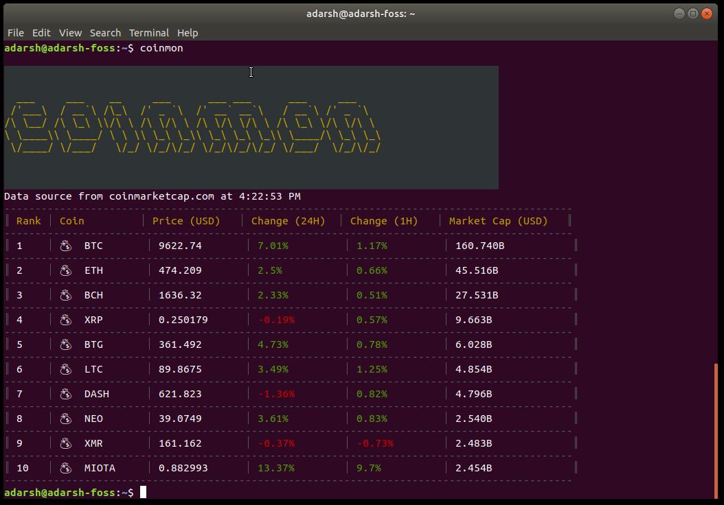 linux cryptocurrency prices display