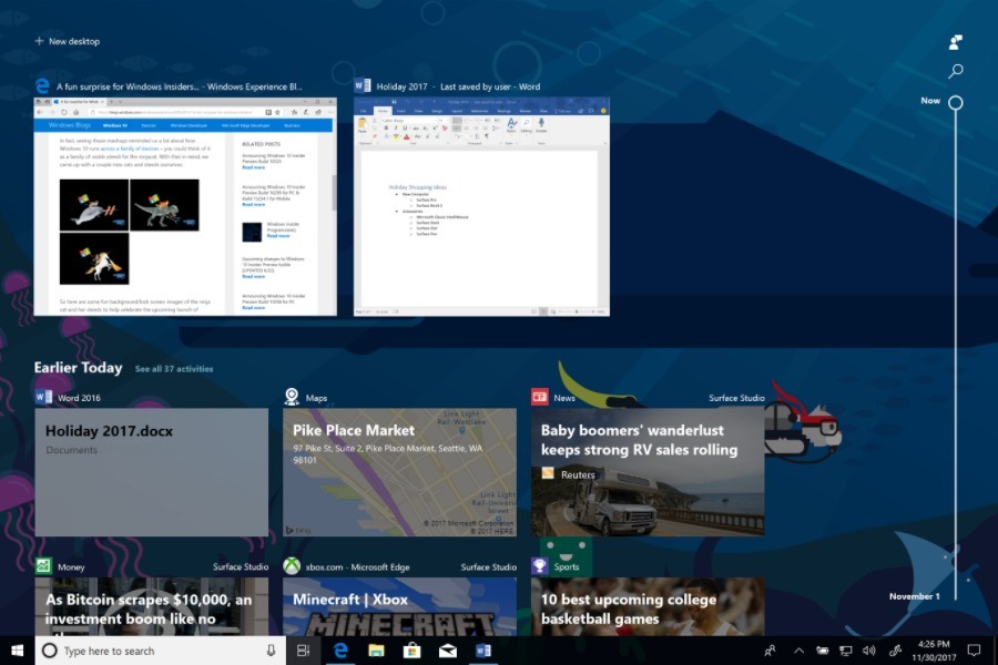 Windows 10 Timeline Preview 2 taskview