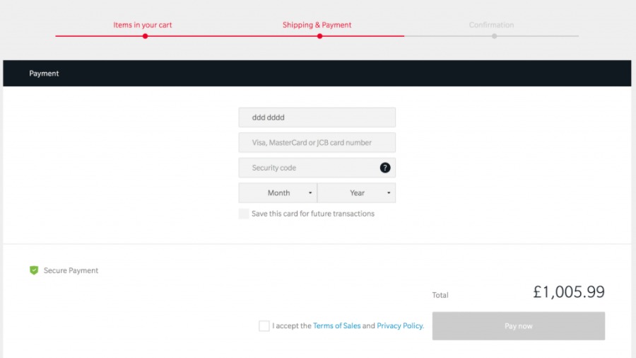 OnePlus Credit Card fraud payment page