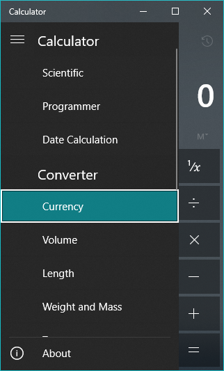 Use Windows 10 Currency Converter2