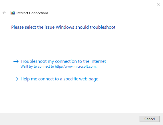 Windows 10 Troubleshooting tools 1 internet connections
