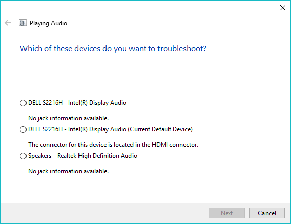 Windows 10 Troubleshooting tools 2 playing audio