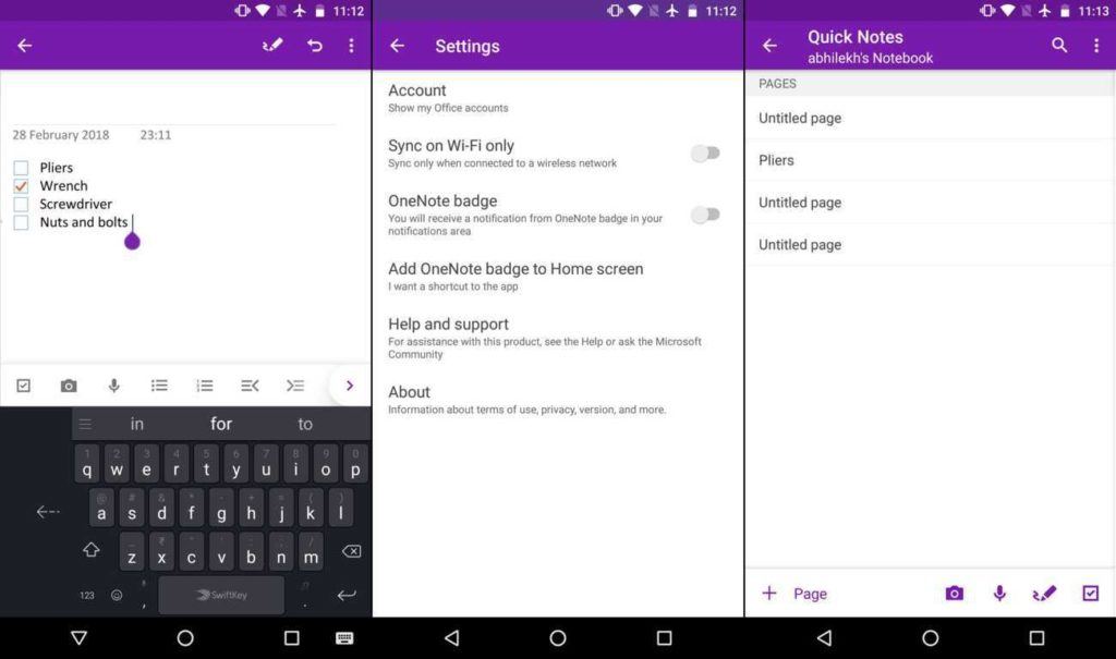 One Note for taking Notes on Android devices