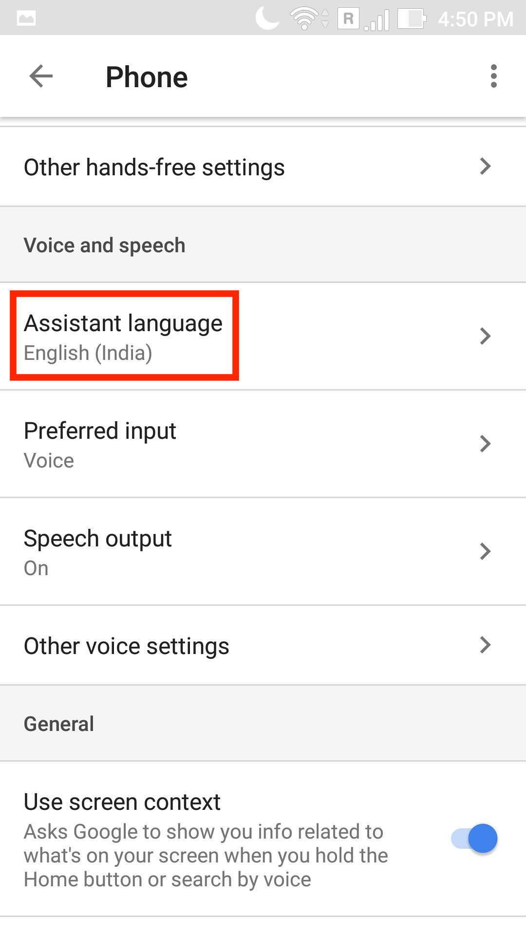 Google Assistant-Hindi Settings