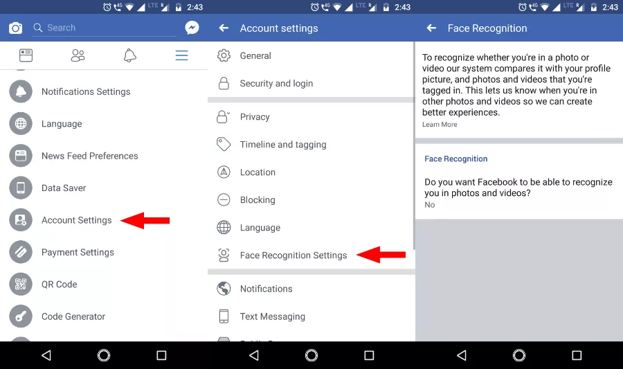 Turn off facebook face recognition 1