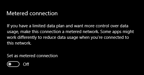 Disable Spring Creators Update Windows 10 Metered Connection
