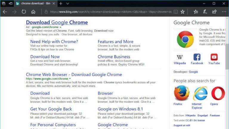 Fake Chrome download ad bing