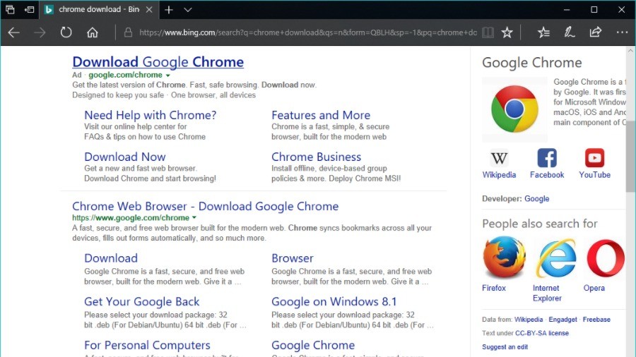 Fake Chrome download ad bing