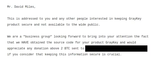 GrayKey Code Hack Ransom Message