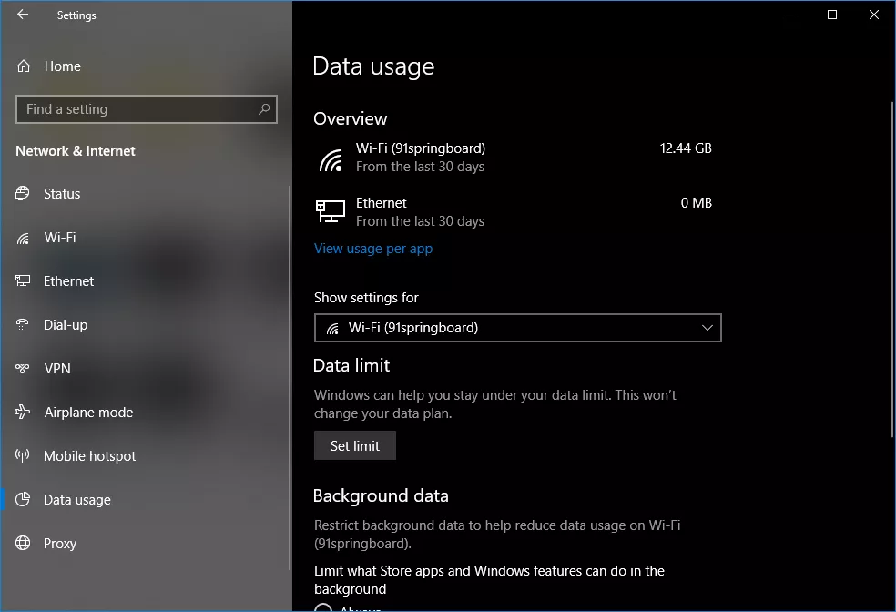 Windows 10 April 2018 Update Features 10 Data Usage Settings Page