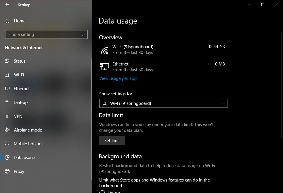 Windows 10 April 2018 Update Features 10 Data Usage Settings Page