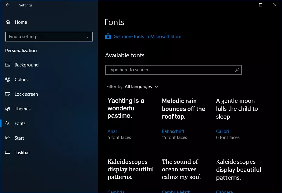 Windows 10 April 2018 Update Features 11 Font Page