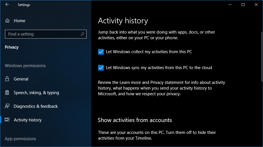 Windows 10 April 2018 Update Features 15 Activity History
