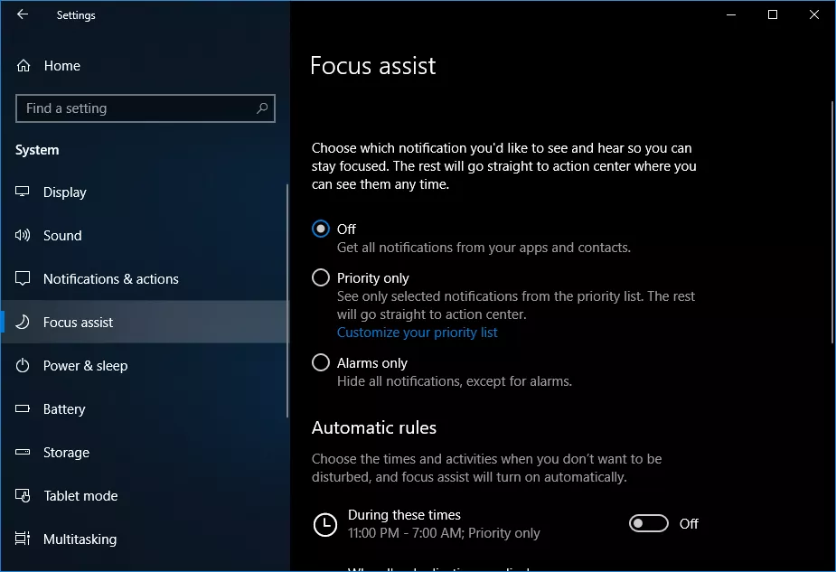 Windows 10 April 2018 Update Features 6 Focus Assist