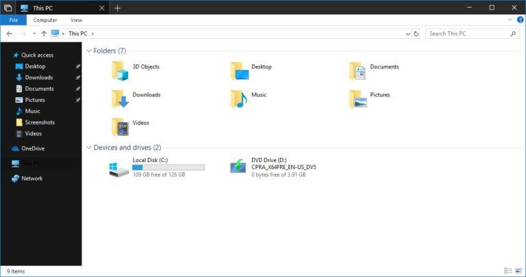 Windows 10 File Explorer Dark Theme RS5