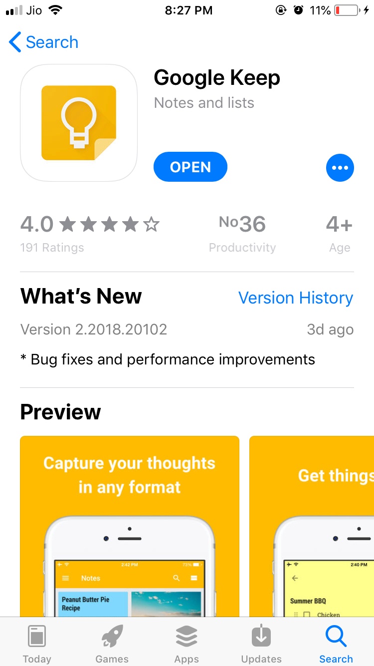 Google Keep App