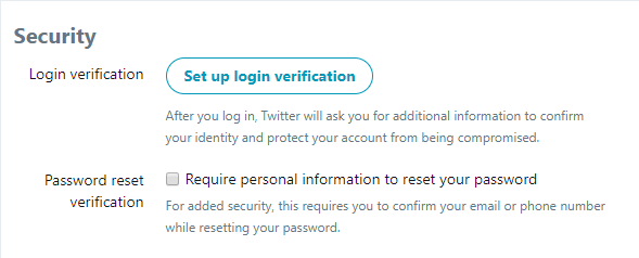 Twitter two factor authentication