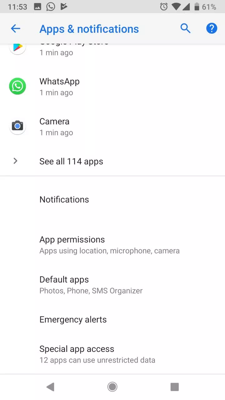 apps and notifications settings