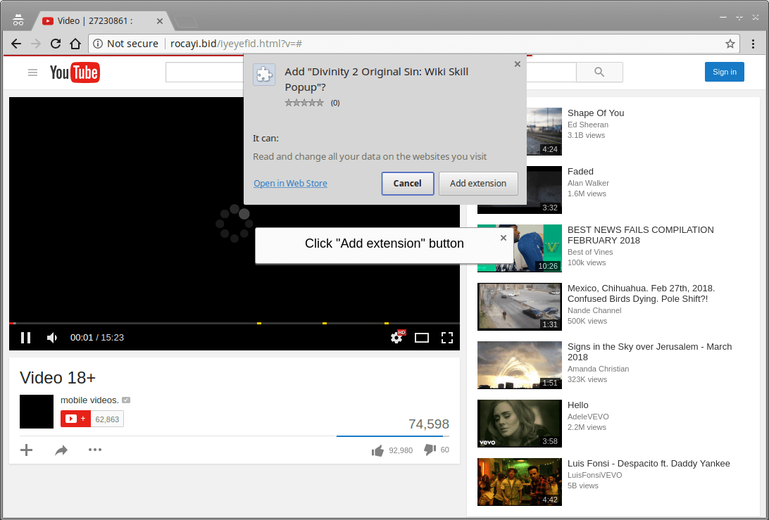 fake-youtube-page nigelthorn malware