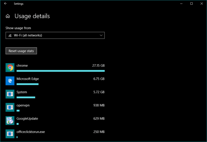 how to reset data usage on windows 10