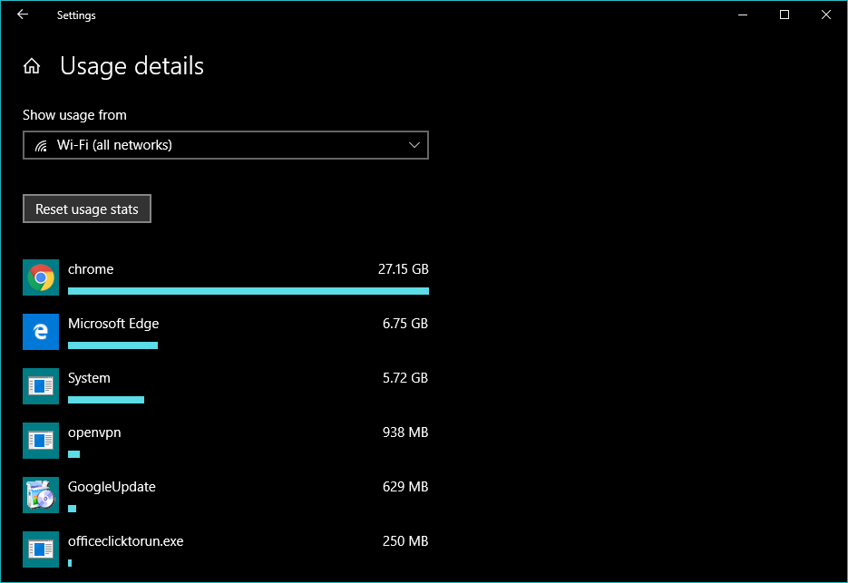 windows 10 data usage not working