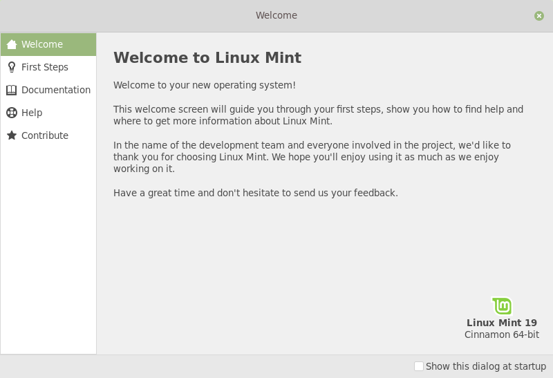 welcome screen mint 19