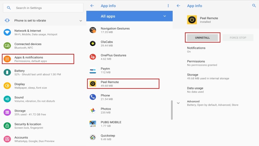 peel smart remote app uninstall
