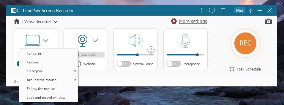 FonePaw Screen Record options