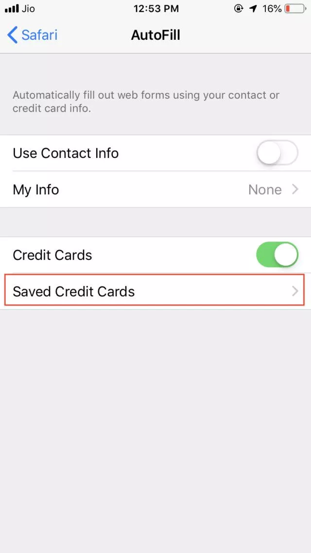 View Saved Passwords And Credit Cards In iPhone Running iOS 12