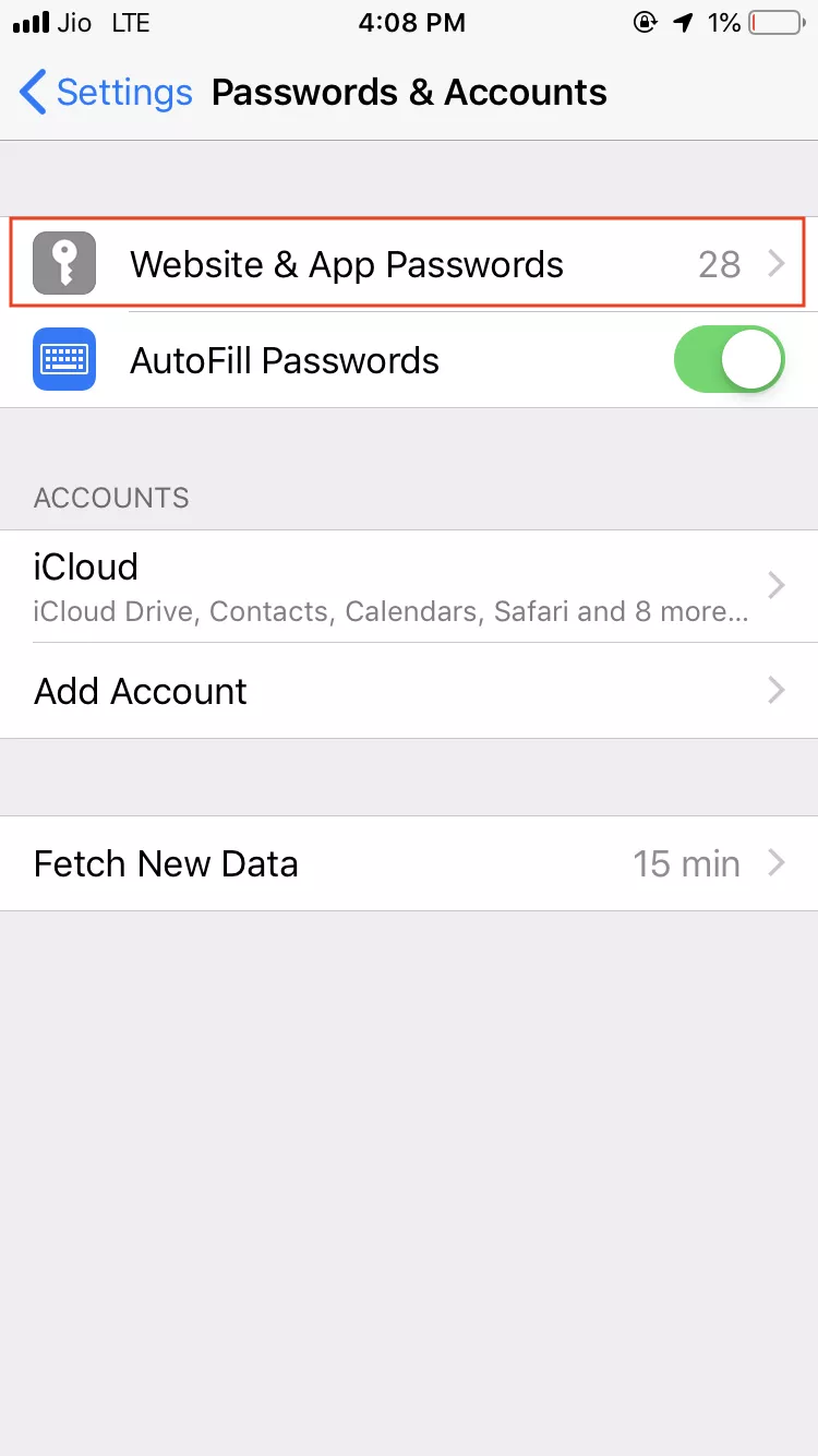 See Saved Passwords On iPhone Running On iOS 12