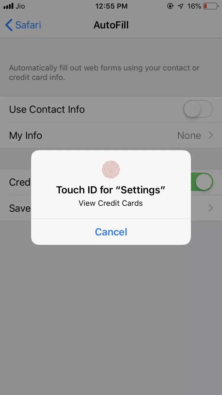 touch id for settings