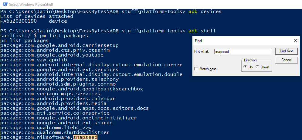ADB shell used in removing apps
