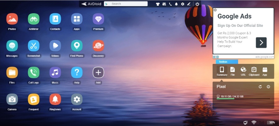 AirDroid Web Android Screen Mirroring