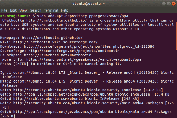 unetbootin ubuntu space used to preserve