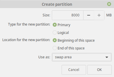 Partition d'échange de Linux Mint 19 Tara