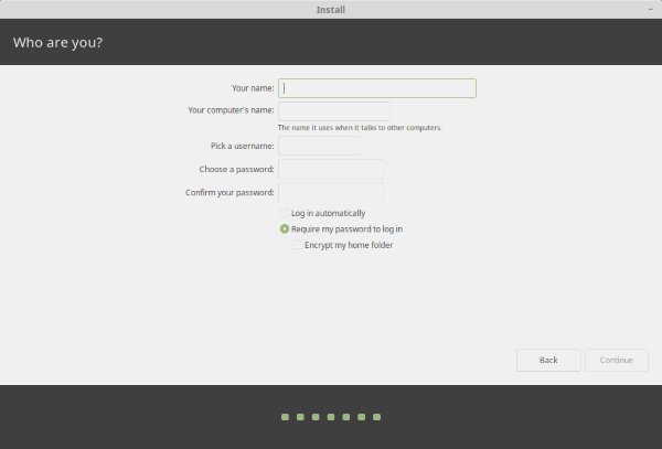 Nome de usuário e senha do Linux Mint 19 Tara