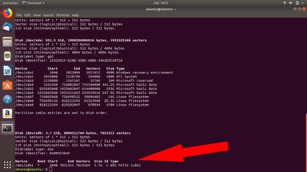 Ubuntu fdisk command