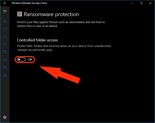 Windows 10 Désactiver l'accès aux dossiers contrôlés