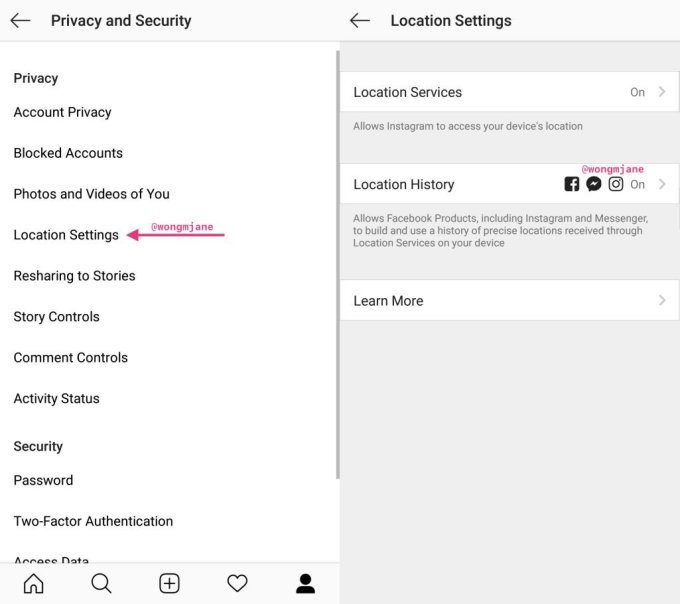 Instagram sharing location with facebook