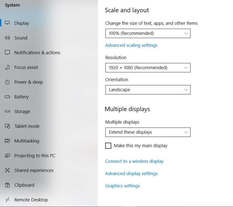 2 monitor settings windows 10