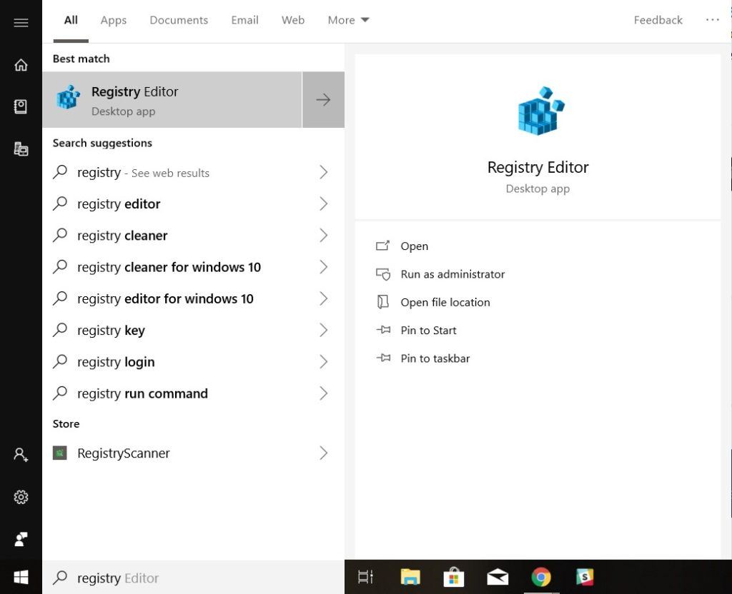 Registry Editor in WIndows 10