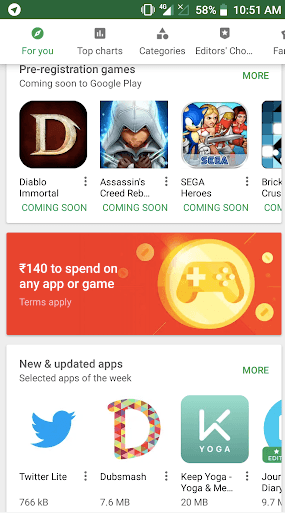 Free google credits on play store