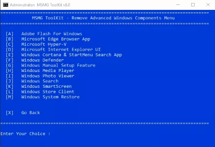 Windows 10 Remove Advanced Windows Components