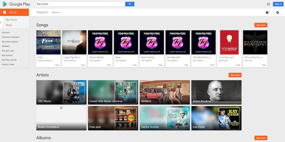 Gratis musik i Google Play Butik