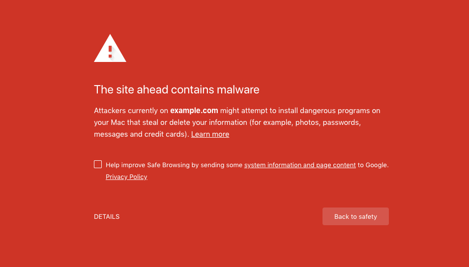 malware on site warning