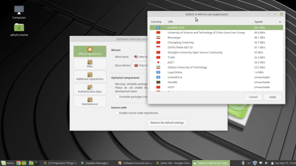 Fontes de Software do Linux Mint 19