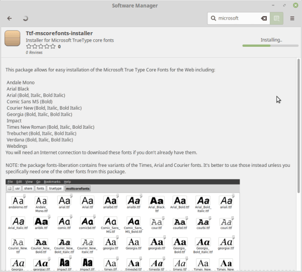 Fontes do Linux Mint 19 Tara Microsoft