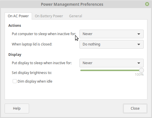 Linux Mint 19 Tara Power Management